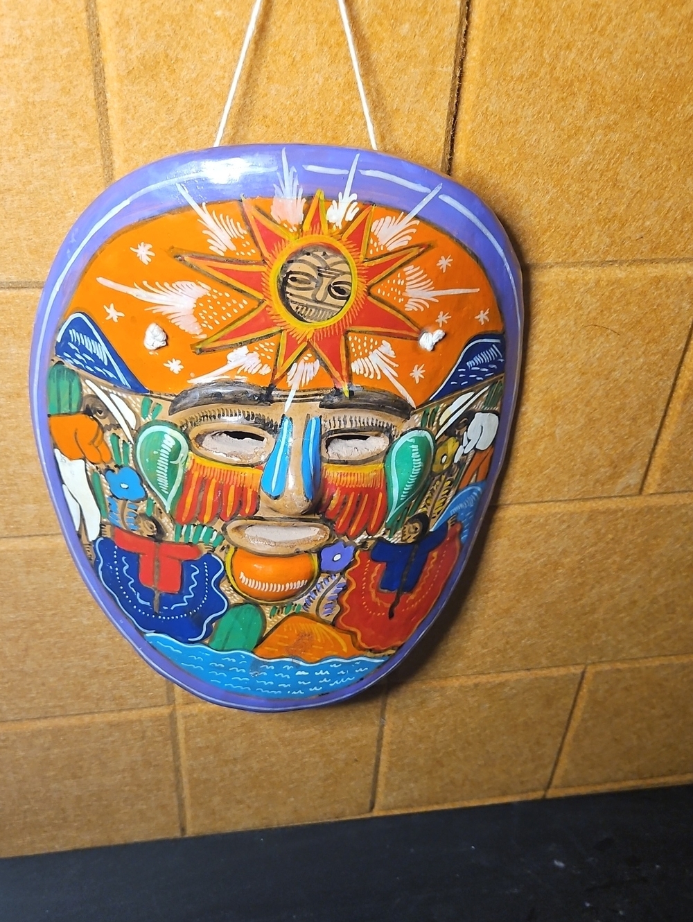 Mexican Terracotta Wall Mask, Terracotta Pottery, Hand-painted Mask, Tribal Art - Picture 6 of 8